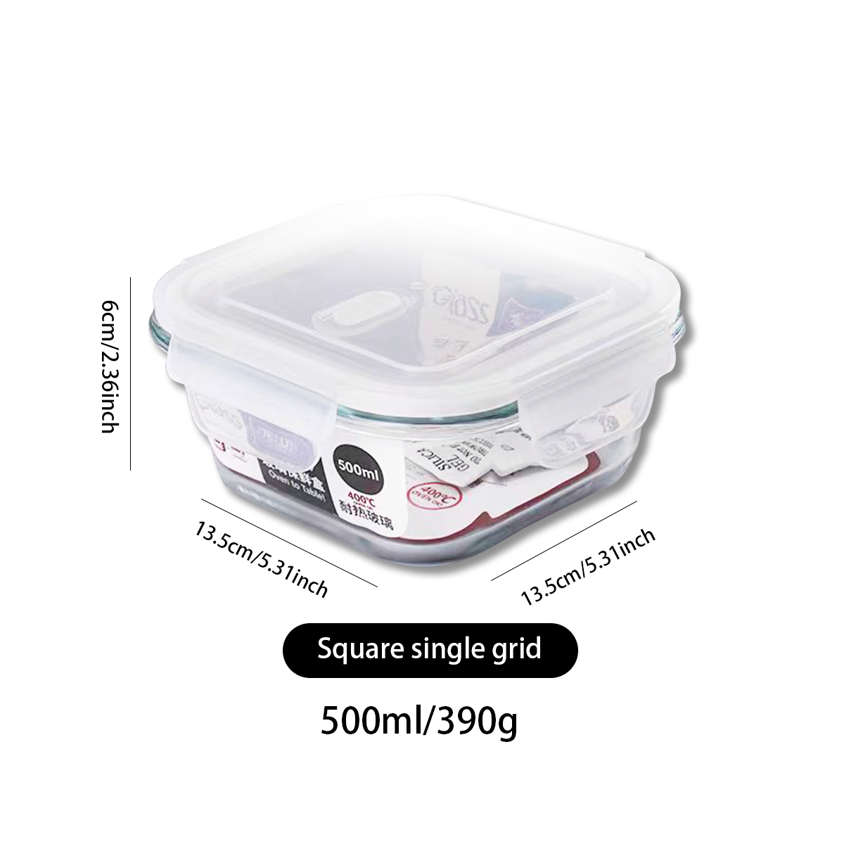 3010971-Square glass food storage box